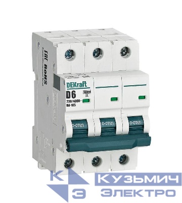 Выключатель автоматический модульный 3п D 6А 10кА ВА-105 DEKraft 13223DEK