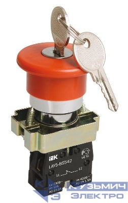 Кнопка управления "Грибок" LAY5-BS142 d22мм 1НЗ 240В с ключом красн. KARAT IEK BBG50-LAY5-K04