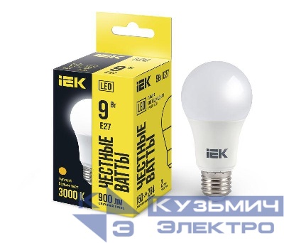 Лампа светодиодная A60 9Вт грушевидная 3000К тепл. бел. E27 810лм 230-240В IEK LLE-A60-9-230-30-E27