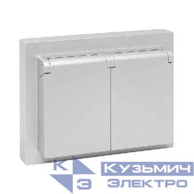 Розетка 2-м СП Эпика 16А IP44 с заземл. защ. шторки с рамкой с крышками механизм алюм. EKF UP1-SOA-211-44