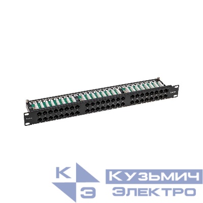 Панель коммутационная высокой плотности с кабельными органайзерами 19дюйм 1U 48 портов U/UTP RJ-45 CAT 5e PRO Rexant 02-0033