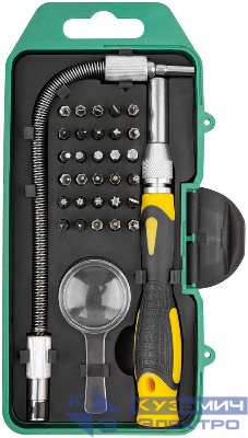 Отвертка с битами для точных работ 30 CrV бит гибкий переходник 190мм лупа пластиковый бокс FIT 56190