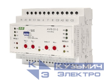 Устройство управления резервным питанием AVR-01-S (2 ввода; 2 нагрузки с секционным выключ. 35мм 3х400В+N 3х16А 3P IP20 монтаж на DIN-рейке) F&F EA04.006.002