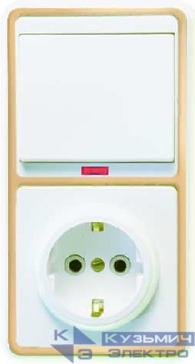 Блок БКВР-056 Бэлла (1-кл. выкл. с подсветкой + розетка с заземл.) зол. Кунцево 5822