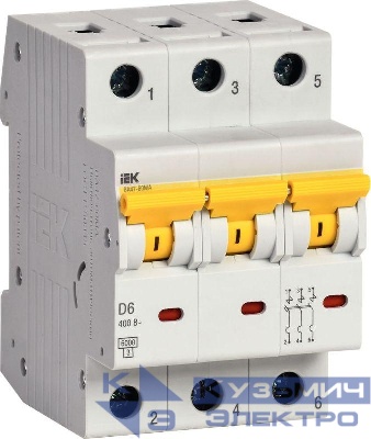 Выключатель автоматический модульный 3п D 6А 6кА ВА47-60МА без тепл. расцеп. KARAT IEK MVA33-3-006-D
