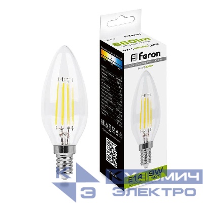 Лампа светодиодная LB-73 9Вт прозрачная 4000К E14 230В FERON 25958