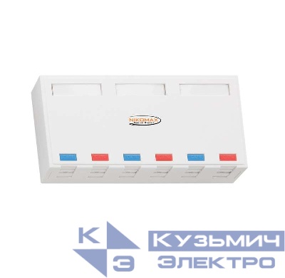 Корпус настенной розетки 6 портов под модули-вставки типа Keystone со шторками бел. NIKOMAX NMC-MB6P-ST-WT