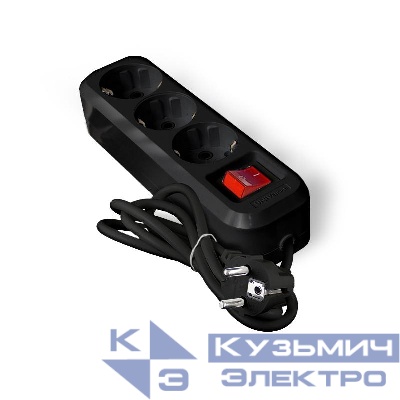 Удлинитель 3х2м с заземл. 16А IP20 S-303 ПВС 3х1 с выкл. черн. UNIVersal 2019