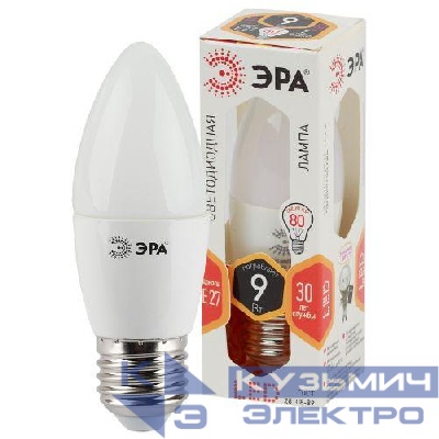 Лампа светодиодная B35-9w-827-E27 свеча 720лм ЭРА Б0027971