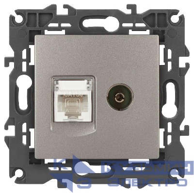 Розетка компьютерная + телевизионная Elegance 14-3110-16 RJ45+TV титан Эра Б0065768