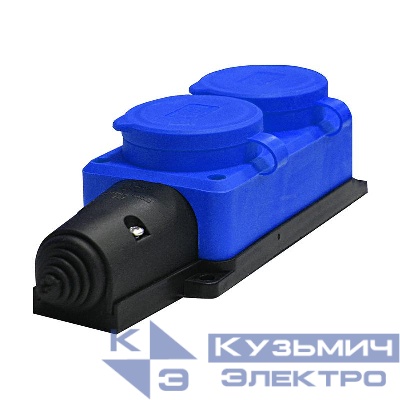 Колодка удлинителя 2-м Компакт 1ф с заглушками каучук син. UNIVersal 3043