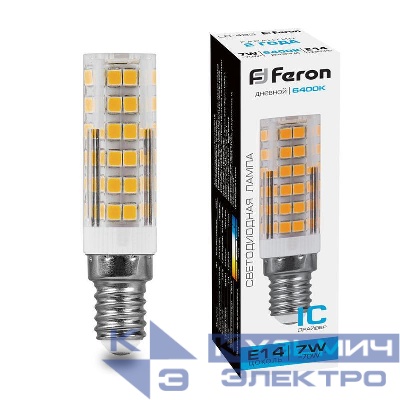 Лампа светодиодная LB-433 7Вт JCD 6400К E14 230В FERON 25986