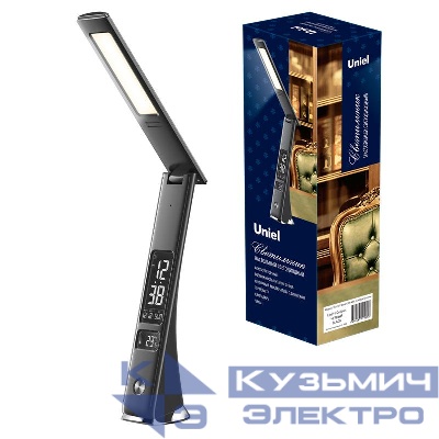 Светильник настольный TLD-567 Black/LED/300Lm/4500K/Dimmer с часами календарем термометром 6Вт сенсорный выкл. диммер Uniel UL-00006770