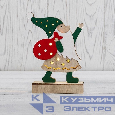 Фигура деревянная "Дед Мороз" 18см 5LED тепл. бел. 0.1Вт IP20 с подсветкой Neon-Night 504-016