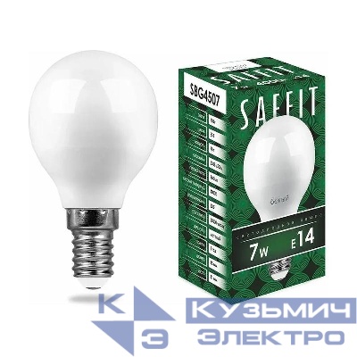 Лампа светодиодная SBG4507 7Вт G45 шар 4000К E14 230В SAFFIT 55035