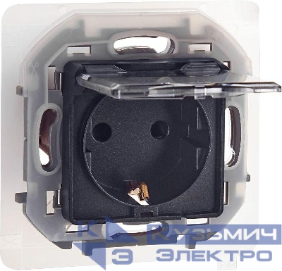 Розетка 1-м СП Inspiria 16А IP44 250В 2P+E защ. шторки с крышкой немецк. стандарт механизм антрацит IEK 673743