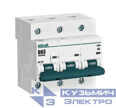 Выключатель автоматический модульный 3п D 63А 10кА ВА-201 DEKraft 13019DEK