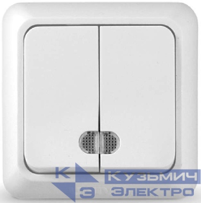 Выключатель 2-кл. ОП Олимп 10А IP20 с подсветкой бел. UNIVersal О0123