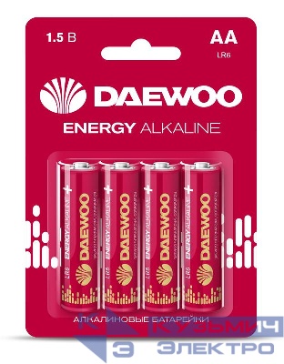Элемент питания алкалиновый AA/LR6 1.5В Energy Alkaline 2021 BL-4 (уп.4шт) DAEWOO 5029781