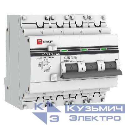 Выключатель автоматический дифференциального тока 4п (3P+N) 25А 300мА АД-32 селект. PROxima EKF DA32-25-300S-4P-pro