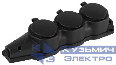 Колодка 3-м с заземл. 16A IP44 KX-3e-B-IP44 каучук. черн. Эра Б0068453