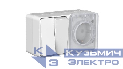 Блок ОП AtlasDesign PROFI IP54 (розетка 1-м 16А заземл. защ. шторки + 2-кл. выключатель 10А) сер. SE ATN543074