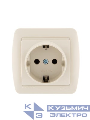 Розетка 1-м ОП Demet 16А IP20 с заземл. керамика крем. LEZARD 711-0300-122