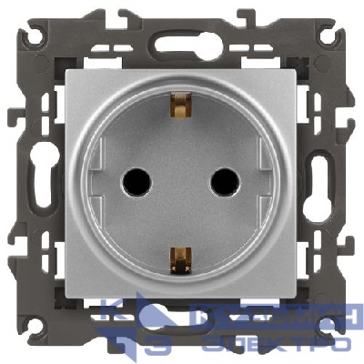 Розетка 1-м СП Эра Elegance 14-2102-03 16А IP20 16AX 250В 2P+E Schuko защ. шторки алюм. Эра Б0034274