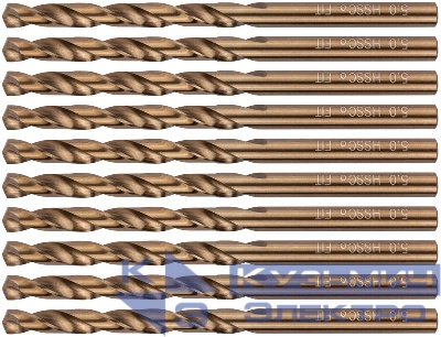 Сверло по металлу HSS с добавкой кобальта 5% Профи 5.0мм (уп.10шт) FIT 33950