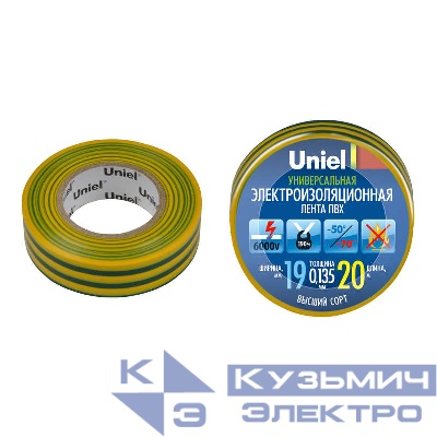Лента изоляционная 0.135х19мм 20м UIT-135P 20/19/01 YGR желт./зел. Uniel 04483