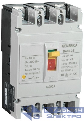 Выключатель автоматический 3п 200А 25кА ВА66-35 GENERICA SAV30-3-0200-G