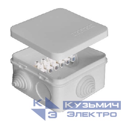 Коробка распределительная ОП 75х75х45мм IP54 10А 6 выходов 6 контактов 3 гермоввода клемм. крышка защелкивающаяся сер. Epplast 220324