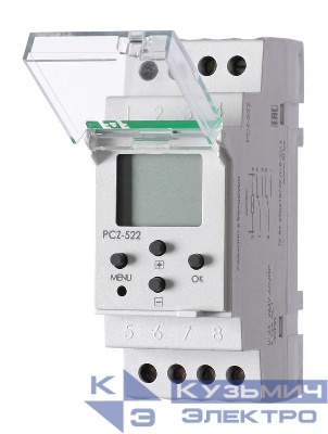 Реле времени PCZ-522 2х16А 24-264В AC/DC 2 перекл. IP20 2канала-2х125пар включ./выключ. суточн./недел. циклы монтаж на DIN-рейке F&F EA02.002.002