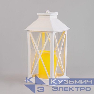 Фонарь декоративный 14х14х29см тепл. бел. со свечой корпус бел. Neon-Night 513-046