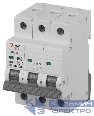 Выключатель автоматический 3п D 40А 4.5кА ВА47-63 PRO ЭРА Б0059481