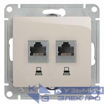 Розетка компьютерная 2-м Glossa RJ45 кат.5E механизм молочн. SE GSL000985KK