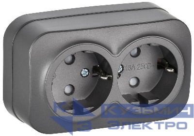 Розетка 2-м ОП GLORY РСш22-3-ХСм 16А с заземл. защ. шторки сталь матов. IEK ERH24-K46M-16