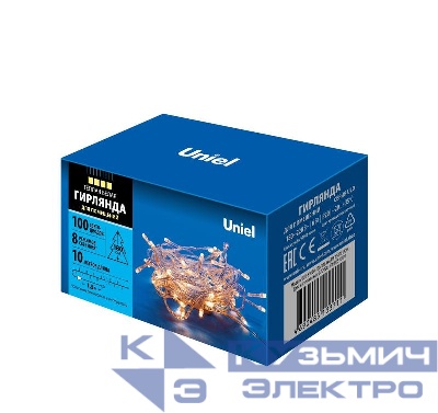 Гирлянда LED ULD-S1000-100/DTA WARM WHITE IP20 10м 100 диодов тепл. бел. свет провод прозр. Uniel UL-00007200