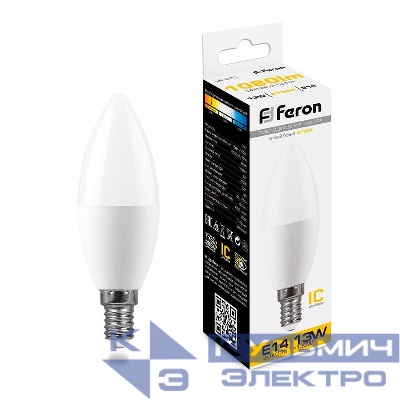 Лампа светодиодная LB-970 13Вт C37 свеча 2700К E14 230В FERON 38107