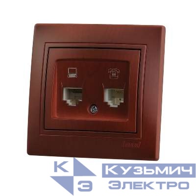Розетка компьютерная + телефонная 2-м СП Mira RJ45 + RJ11 IP20 вишня LEZARD 701-0601-143