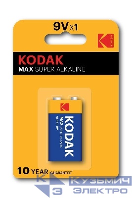 Элемент питания алкалиновый "крона" 6LR61 9В MAX SUPER Alkaline (блист.1шт) 30952850-RU1 KODAK Б0005130