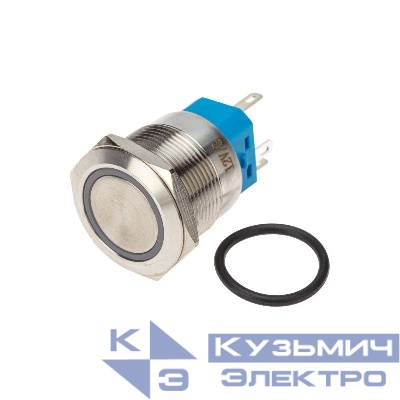 Кнопка антивандальная d22 12В без фикс. (6с) OFF-(ON)/ON-(OFF) подсв/зел. Rexant 36-3513