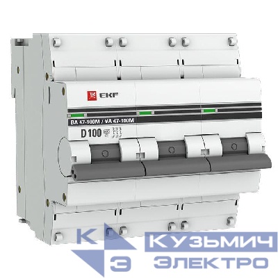 Выключатель автоматический модульный 3п D 100А 10кА ВА 47-100M электромагнит. расцеп. PROxima EKF mcb47100m-3-100D-pro