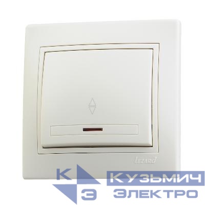 Переключатель проходной 1-кл. СП Mira 10А с подсветкой со вставкой крем. LEZARD 701-0303-114