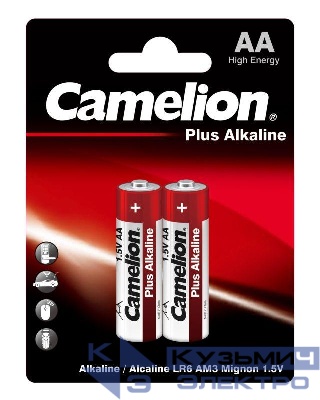 Элемент питания алкалиновый AA/LR6 1.5В Plus Alkaline LR6-BP2 BL-2 (блист.2шт) Camelion 1652