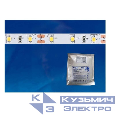 Лента светодиодная ULS-2835-60LED/m-8mm-IP20-DC24V-6W/m-5M-WW 6Вт/м 60LED/м 3000К тепл. бел. IP20 24В DC 8мм гибкая на самоклеящейся основе герметичн. упак. (уп.5м) Uniel UL-00002971