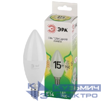 Лампа светодиодная GREEN LINE B35-15W-830-E14 GL 15Вт свеча 3000К свет тепл. E14 Эра Б0067130