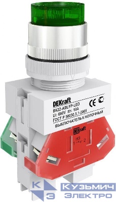 Выключатель кнопочный LED ABLFP ВК-22 d22мм 220В зел. DEKraft 25026DEK