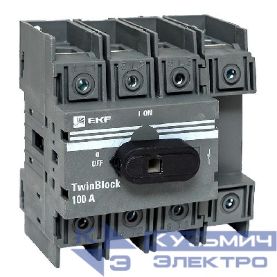Рубильник 4п 100А с рукояткой управления для прямой установки TwinBlock EKF tb-100-4p-f