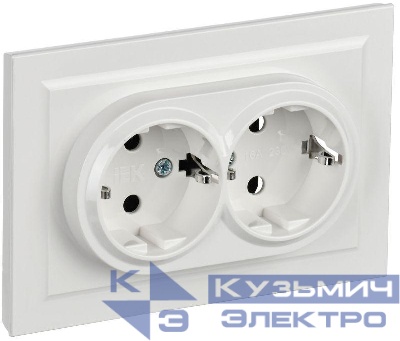 Розетка 2-м СП BRITE РСш12-3-БрБ 16А в сборе с заземл. защ. шторки бел. IEK BR-R24-16-K01-F-PRO